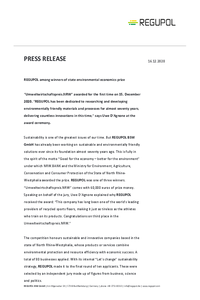 Press Release: REGUPOL among winners of state environmental economics prize